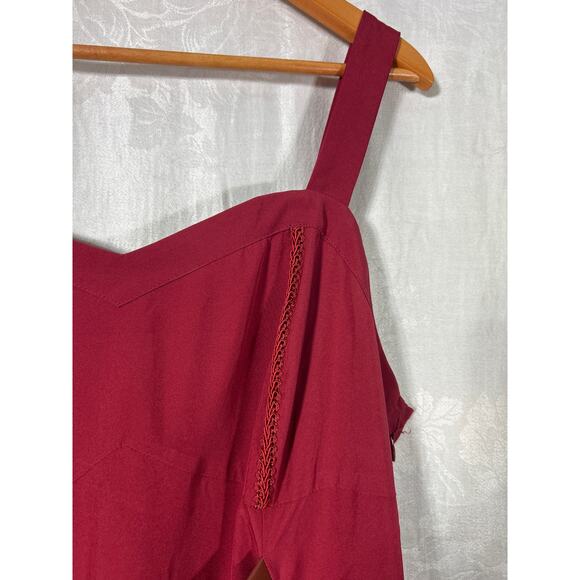 Scarlet Darkness Renaissance Dress Costume XL Red Burgundy Ruffle Hem Smocked - Picture 4 of 11